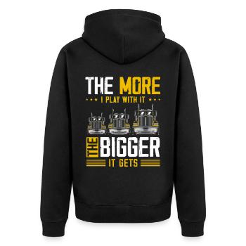 LKW -Fahrer US -Flagge - Unisex Premium Bio Zip Hoodie - Schwarz - Hinten - Nico (187cm)