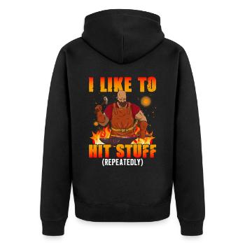 I like to suggest things - blacksmith - Unisex Premium Organic Zip Hoodie - black - Back - Nico (187cm)