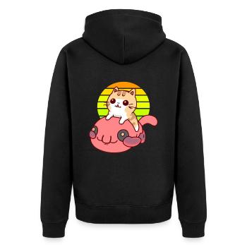 Katze reitet einen Blobfisch - Unisex Premium Bio Zip Hoodie - Schwarz - Hinten - Nico (187cm)