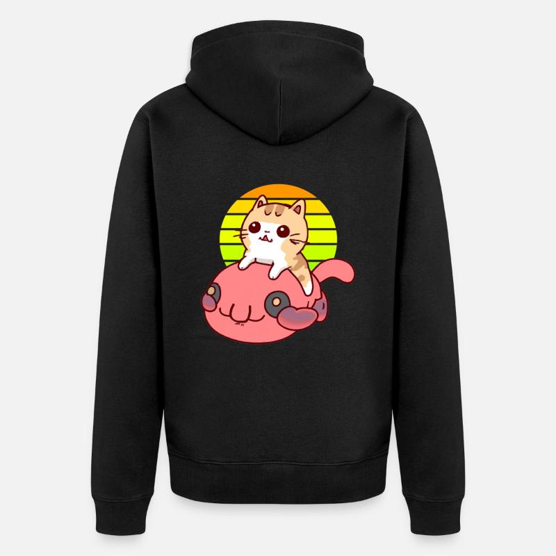 Katze reitet einen Blobfisch - Unisex Premium Bio Zip Hoodie - Schwarz