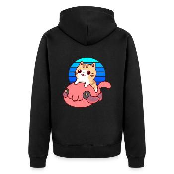 Katze reitet einen Blobfisch - Unisex Premium Bio Zip Hoodie - Schwarz - Hinten - Nico (187cm)