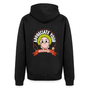 Schätze Deine Hebamme Geburtshilfe Hebammen Beruf - Unisex Premium Bio Zip Hoodie - Schwarz - Hinten - Nico (187cm)