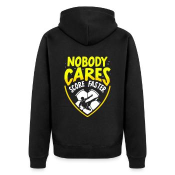 Niemand Kümmert Es Schieß Tore Schneller Fußball - Unisex Premium Bio Zip Hoodie - Schwarz - Hinten - Nico (187cm)