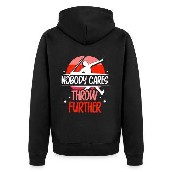 Niemand Interessiert Es Wirf Weiter Speerwerfen - Unisex Premium Bio Zip Hoodie - Schwarz - Hinten - Nico (187cm)