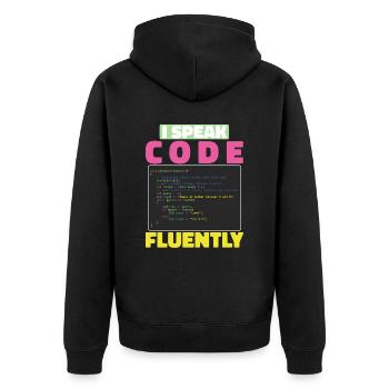 Entwickler Coder Programmierer Sarkasmus - Unisex Premium Bio Zip Hoodie - Schwarz - Hinten - Nico (187cm)