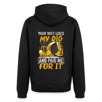 Drôles d’ouvriers de la construction et de conducteurs d’excavatrices de chantier - Veste à capuche bio Premium Unisexe - noir - Dos - Nico (187cm)
