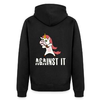 Dagegen Protest Einhorn Ablehnung Nö - Unisex Premium Bio Zip Hoodie - Schwarz - Hinten - Nico (187cm)