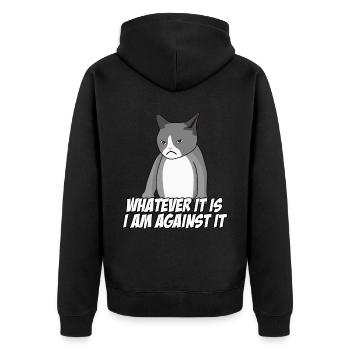 Katze Dagegen Protest Ablehnung Nö - Unisex Premium Bio Zip Hoodie - Schwarz - Hinten - Nico (187cm)