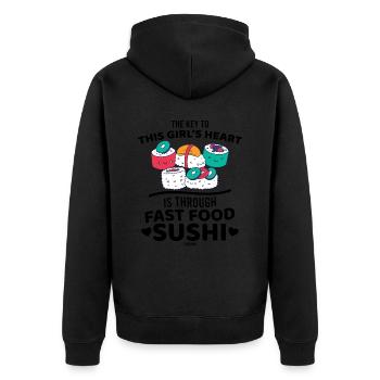Sushi Fast Food - Unisex Premium Bio Zip Hoodie - Schwarz - Hinten - Nico (187cm)