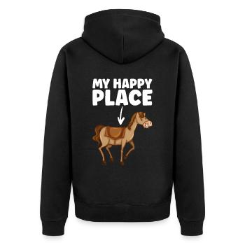 My Happy Place Horse - Unisex Premium Bio Zip Hoodie - Schwarz - Hinten - Nico (187cm)