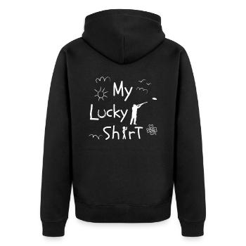 Clay Pigeon Shooting Clay Pigeons Funny - Unisex Premium Organic Zip Hoodie - black - Back - Nico (187cm)