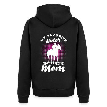 My Favorite Rider Calls Me Mom - Unisex Premium Bio Zip Hoodie - Schwarz - Hinten - Nico (187cm)