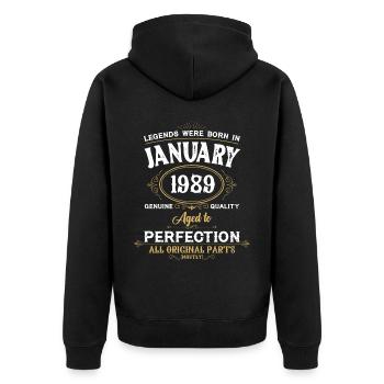 Les légendes sont nées en janvier 1989 - Veste à capuche bio Premium Unisexe - noir - Dos - Nico (187cm)