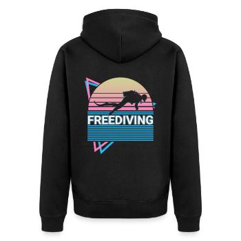Freediving Freediver Retro - Unisex Premium Organic Zip Hoodie - black - Back - Nico (187cm)