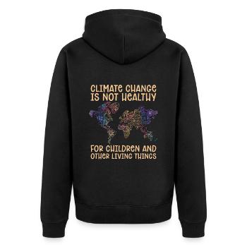 Climate Change Is Not Healthy Loves Conservation - Unisex Premium Bio Zip Hoodie - Schwarz - Hinten - Nico (187cm)