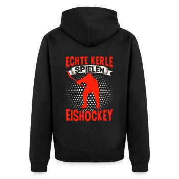 Hockey Eishockeyspieler - Unisex Premium Bio Zip Hoodie - Schwarz - Hinten - Nico (187cm)