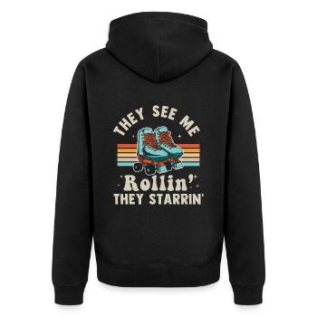 Inline Skate Gift Rollskates Roller 70s - Unisex Premium Organic Zip Hoodie - black - Back - Nico (187cm)