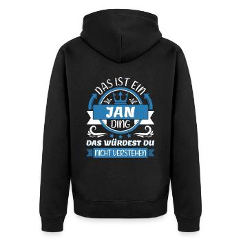 Jan Name Vorname Namenstag Namensgeschenk - Unisex Premium Bio Zip Hoodie - Schwarz - Hinten - Nico (187cm)