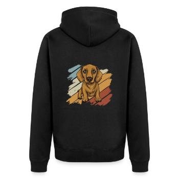 Dachshund Geschenk Dixie Wiener Doxie Dackel - Unisex Premium Bio Zip Hoodie - Schwarz - Hinten - Nico (187cm)