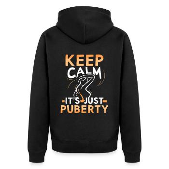 Ruhe Bewahren Es Ist Nur Die Pubertät Erwachsen - Unisex Premium Bio Zip Hoodie - Schwarz - Hinten - Nico (187cm)