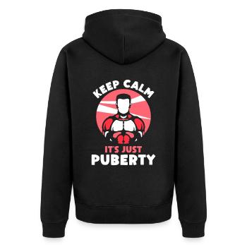 Ruhe Bewahren Es Ist Nur Die Pubertät Erwachsen - Unisex Premium Bio Zip Hoodie - Schwarz - Hinten - Nico (187cm)