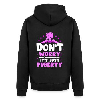 Keine Sorge Das Ist Nur Die Pubertät Erwachsen - Unisex Premium Bio Zip Hoodie - Schwarz - Hinten - Nico (187cm)