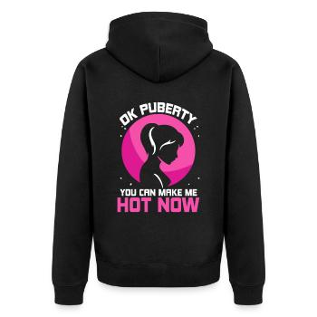Ok Pubertät Du Kannst Mich Jetzt Heiß Machen - Unisex Premium Bio Zip Hoodie - Schwarz - Hinten - Nico (187cm)