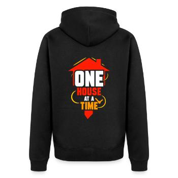 Ein Haus Nach Dem Anderen Häuser Immobilienmakler - Unisex Premium Bio Zip Hoodie - Schwarz - Hinten - Nico (187cm)