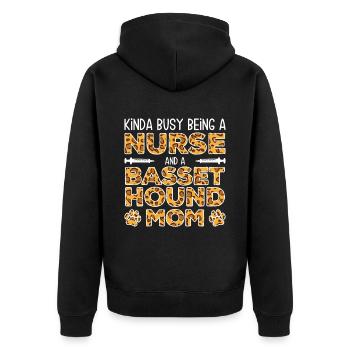 Krankenschwester Hundemutter - Basset Hound - Unisex Premium Bio Zip Hoodie - Schwarz - Hinten - Nico (187cm)