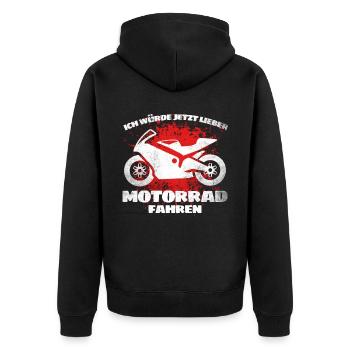 Ich Würde Jetzt Lieber Motorrad Fahren! Biker - Unisex Premium Bio Zip Hoodie - Schwarz - Hinten - Nico (187cm)
