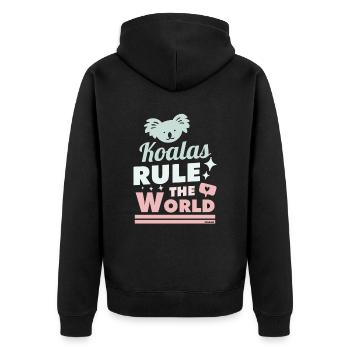 Koalas regieren die Welt lustiger Spruch - Unisex Premium Bio Zip Hoodie - Schwarz - Hinten - Nico (187cm)