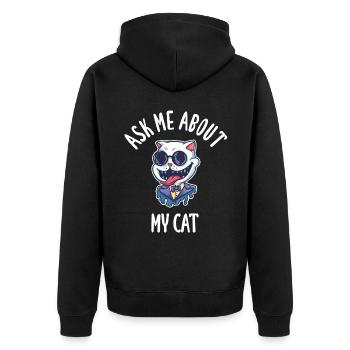Ask Me About My Cat - Unisex Premium Bio Zip Hoodie - Schwarz - Hinten - Nico (187cm)