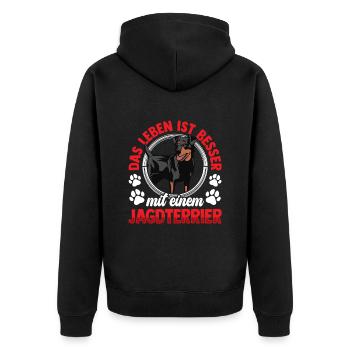 Jagdterrier Leben mit Deutscher Jagdterrier - Unisex Premium Bio Zip Hoodie - Schwarz - Hinten - Nico (187cm)