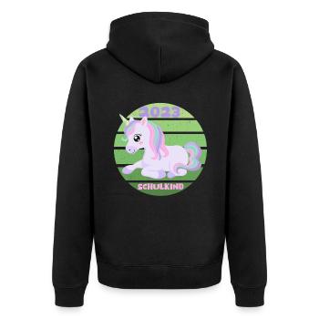 Schulkind 2023 Einhorn Einschulung Erstklässlerin - Unisex Premium Bio Zip Hoodie - Schwarz - Hinten - Nico (187cm)