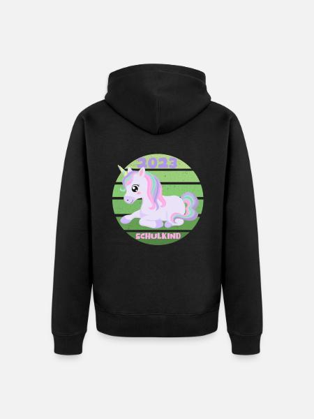 Schulkind 2023 Einhorn Einschulung Erstklässlerin - Unisex Premium Bio Zip Hoodie - Schwarz