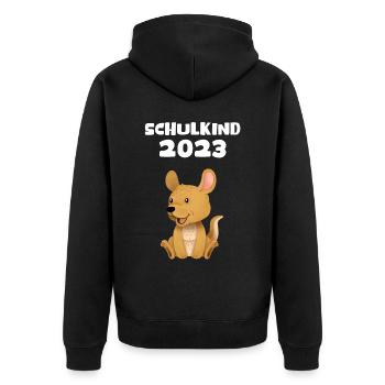 Schulkind 2023 Känguru Einschulung Erstklässler - Unisex Premium Bio Zip Hoodie - Schwarz - Hinten - Nico (187cm)