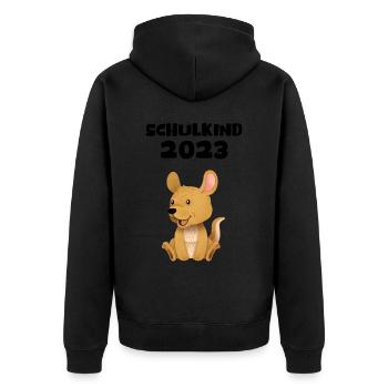 Schulkind 2023 Känguru Einschulung Erstklässler - Unisex Premium Bio Zip Hoodie - Schwarz - Hinten - Nico (187cm)