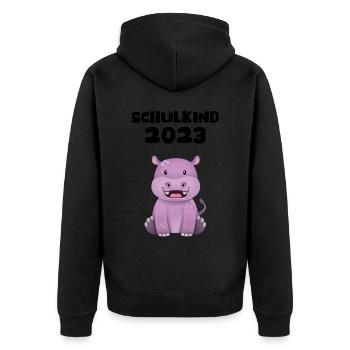 Schulkind 2023 Nilpferd Einschulung Erstklässler - Unisex Premium Bio Zip Hoodie - Schwarz - Hinten - Nico (187cm)