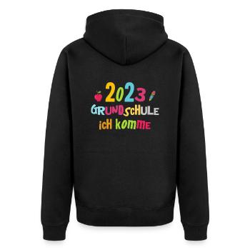 Schulkind 2023 Mädchen Einschulung Erstklässler - Unisex Premium Bio Zip Hoodie - Schwarz - Hinten - Nico (187cm)