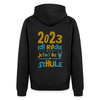 Schulkind 2023 Einschulung Erstklässler Geschenk - Unisex Premium Bio Zip Hoodie - Schwarz - Hinten - Nico (187cm)