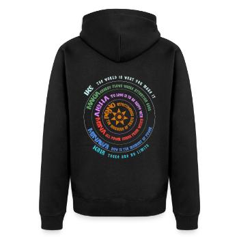 Huna-Prinzipien - Hawaiianische Weisheitskreiskunst - Unisex Premium Bio Zip Hoodie - Schwarz - Hinten - Nico (187cm)
