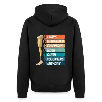 Immer motiviert & durchhalten unter harten - Unisex Premium Bio Zip Hoodie - Schwarz - Hinten - Nico (187cm)