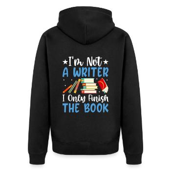 Ich bin kein Schriftsteller, ich beende nur das - Unisex Premium Bio Zip Hoodie - Schwarz - Hinten - Nico (187cm)