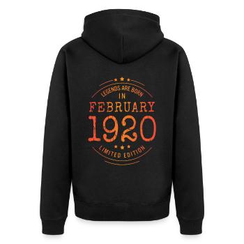 Anniversaire février 1920 Edition Limitée Millésime - Veste à capuche bio Premium Unisexe - noir - Dos - Nico (187cm)