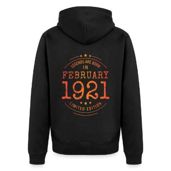 Geburtstag Februar 1921 Limited Edition Vintage - Unisex Premium Bio Zip Hoodie - Schwarz - Hinten - Nico (187cm)