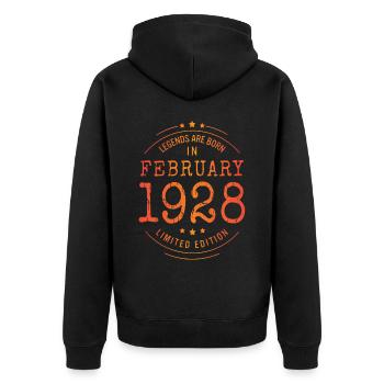 Geburtstag Februar 1928 Limited Edition Vintage - Unisex Premium Bio Zip Hoodie - Schwarz - Hinten - Nico (187cm)