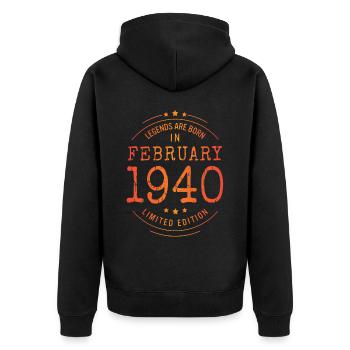 Geburtstag Februar 1940 Limited Edition Vintage - Unisex Premium Bio Zip Hoodie - Schwarz - Hinten - Nico (187cm)