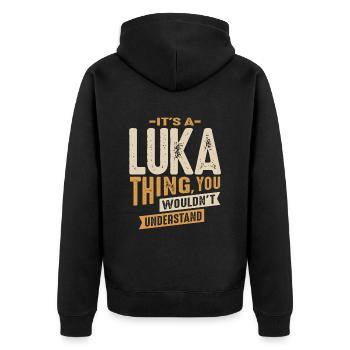 It's a Luka Thing Personalized Name - Unisex Premium Organic Zip Hoodie - black - Back - Nico (187cm)