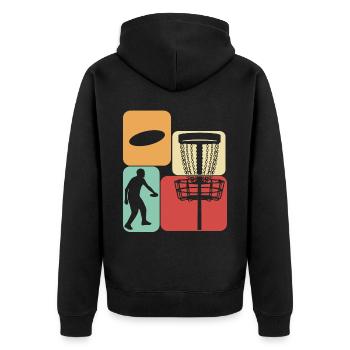 Disc Golf Retro Frisbee Frisbeesport - Unisex Premium Bio Zip Hoodie - Schwarz - Hinten - Nico (187cm)