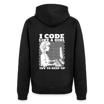 Developer Coder Programmer Girl - Unisex Premium Organic Zip Hoodie - black - Back - Nico (187cm)